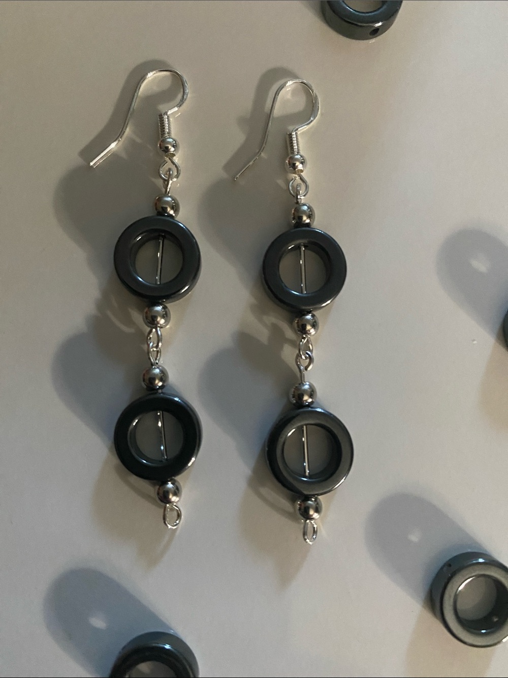Silver and Hematite Double Circle Dangle Earrings - Good Vibes 😎 Only